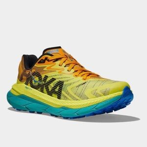 Hoka Tecton X2 sneakers, size 9, yellow/orange/aqua, EUC! $225 retail, v comfy!